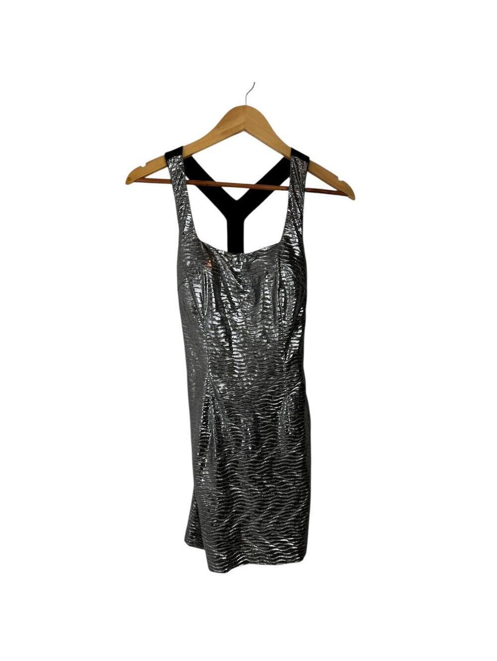 ADRIANNA PAPELL Hailey Logan Silver Metallic Party Dress SZ XS